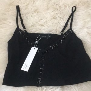 LF Black crop top with chain detail XS